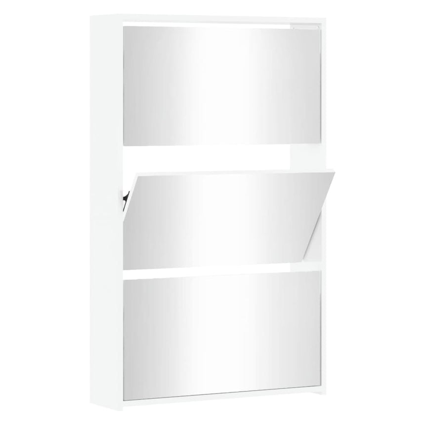 Schoenenkast Met Spiegel 3-Laags 63X17X102,5 Cm Hoogglans Wit