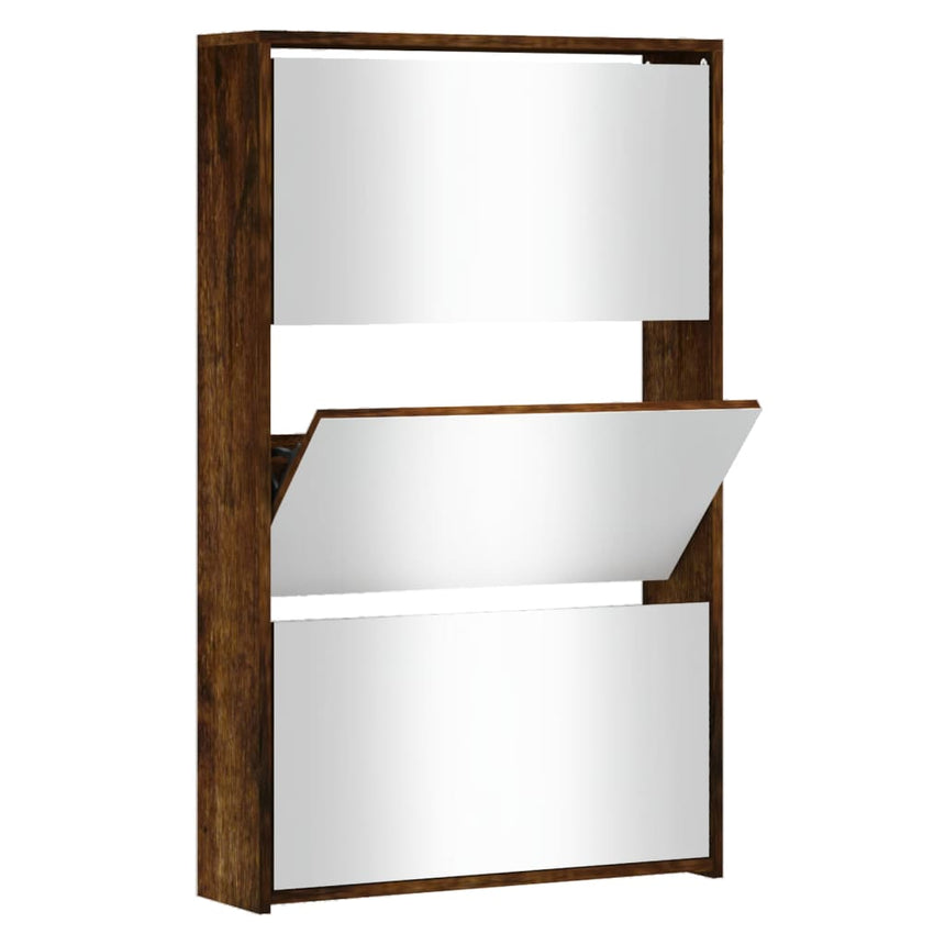 Schoenenkast Met Spiegel 3-Laags 63X17X102,5 Cm Gerookt Eiken