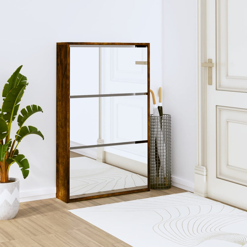 Schoenenkast Met Spiegel 3-Laags 63X17X102,5 Cm Gerookt Eiken