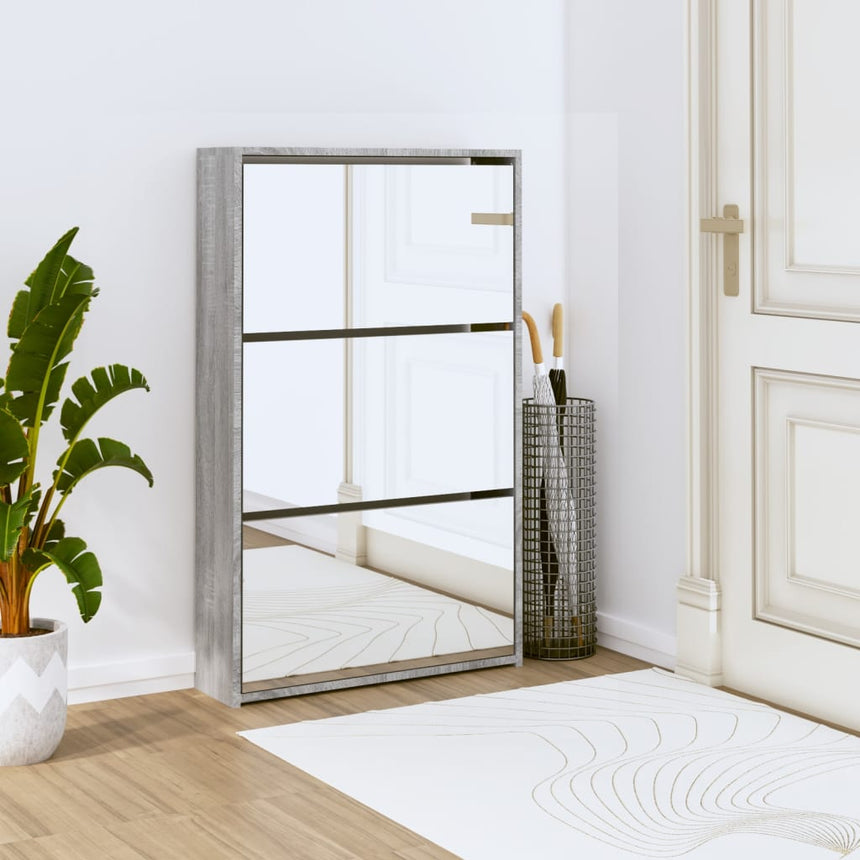 Schoenenkast Met Spiegel 2-Laags 63X17X Grijs Sonoma