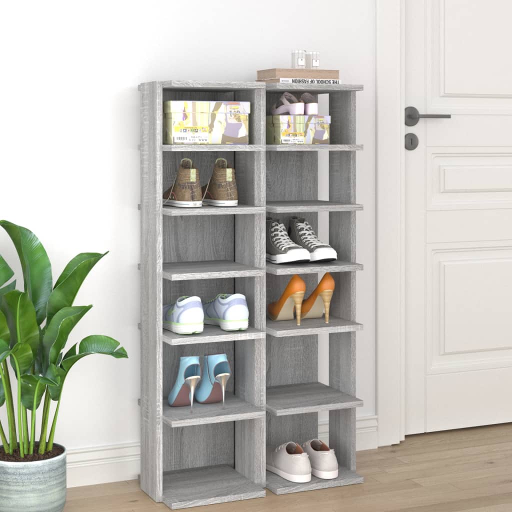 Schoenenrekken 27,5X27X102 Cm Bewerkt Hout Grijs Sonoma