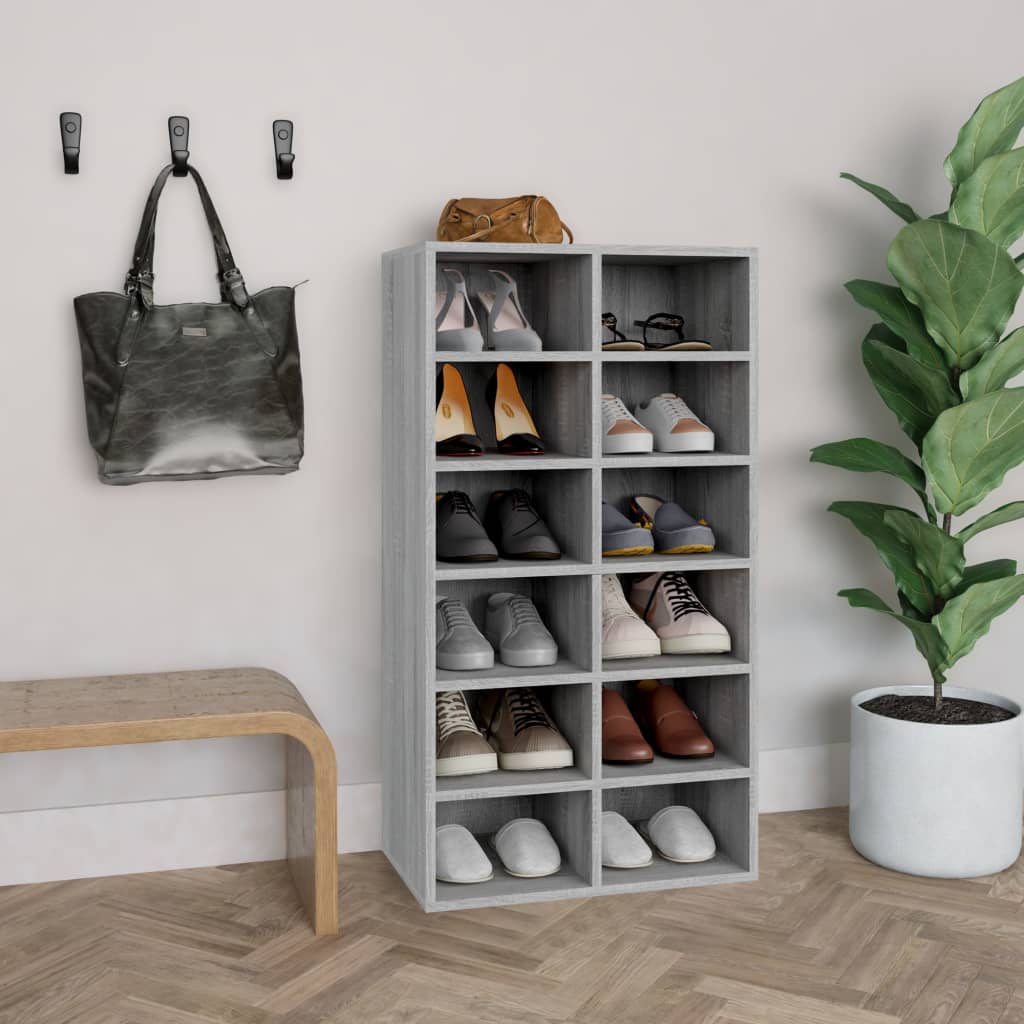Schoenenrek 54X34X100,5 Cm Bewerkt Hout Eikenkleur Grijs Sonoma