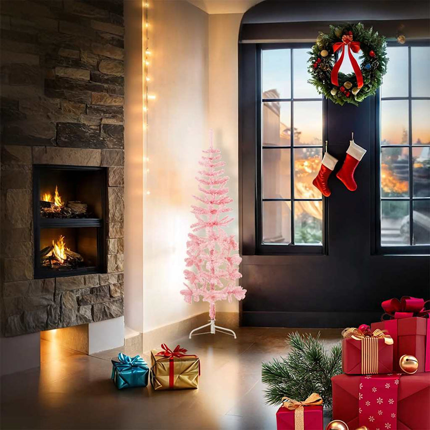 Kunstkerstboom Half Met Standaard Smal Roze
