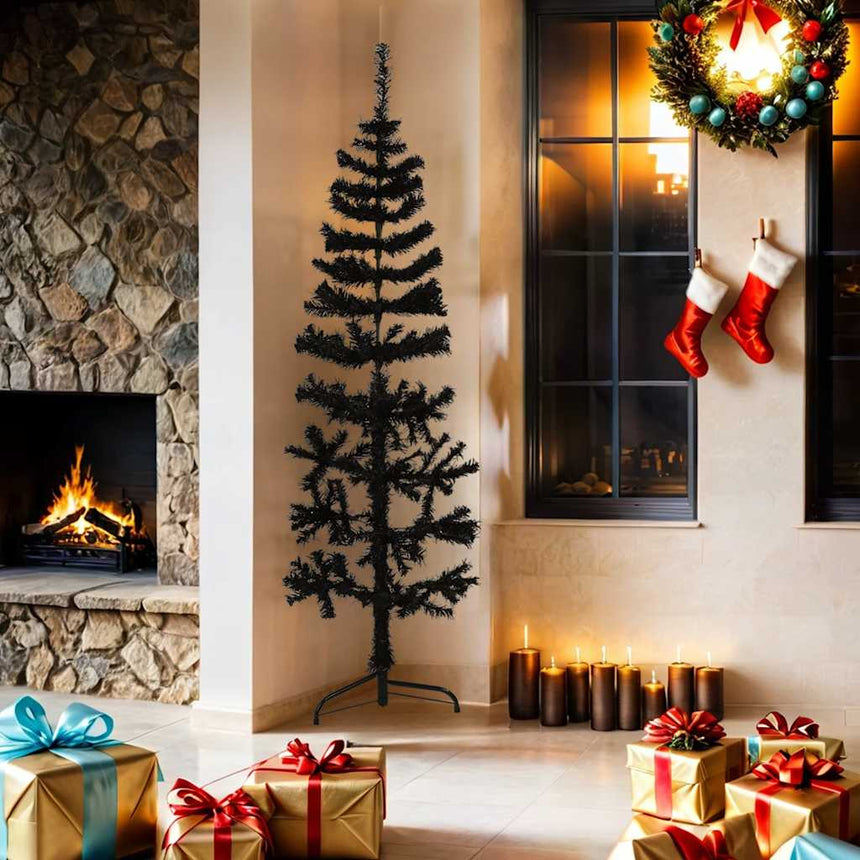 Kunstkerstboom Half Met Standaard Smal Zwart