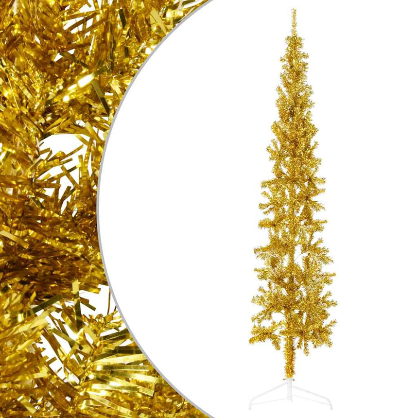 Kunstkerstboom Half Met Standaard Smal Kleurig Goud