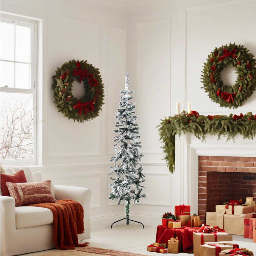 Kunstkerstboom Half Met Sneeuw Smal Wit En Groen