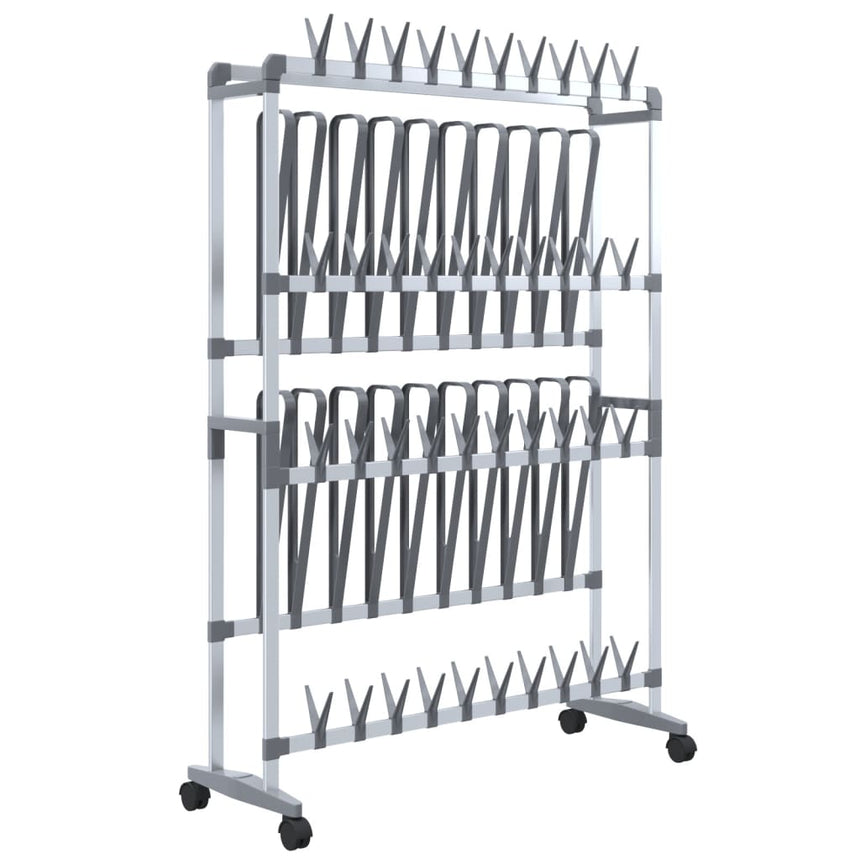 Schoenenrek Met Wieltjes 89X27X120 Cm Zilverkleurig
