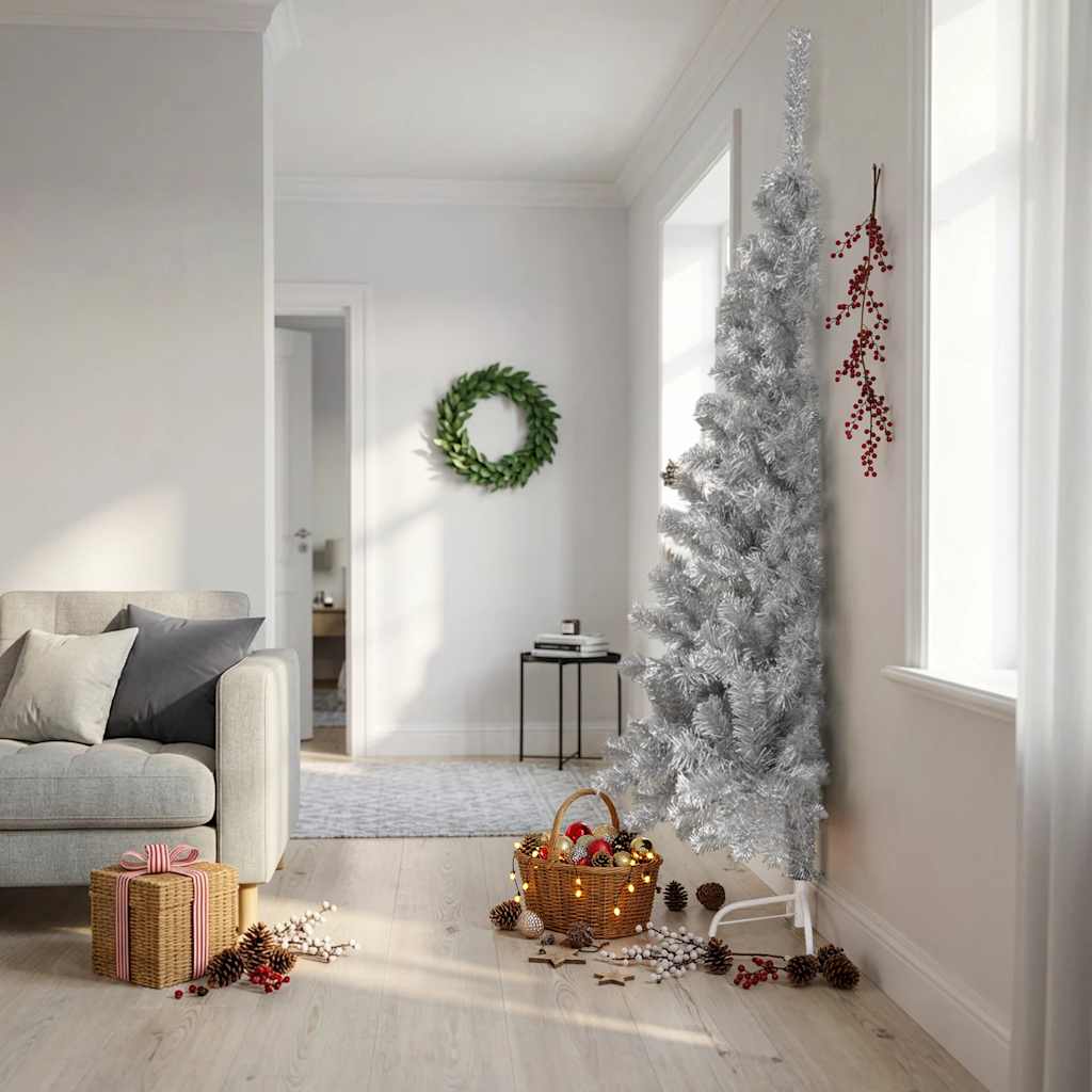 Kunstkerstboom Half Met Standaard 210 Cm Pet Kleurig Zilver