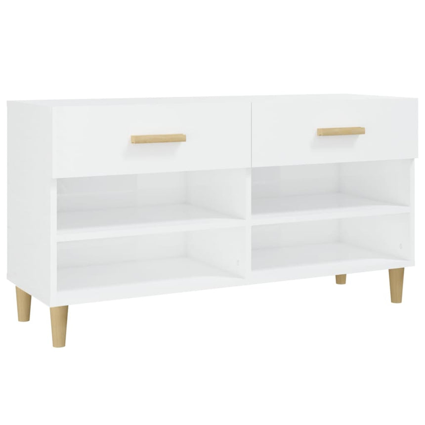 Schoenenkast 102X35X55 Cm Bewerkt Hout Hoogglans Wit