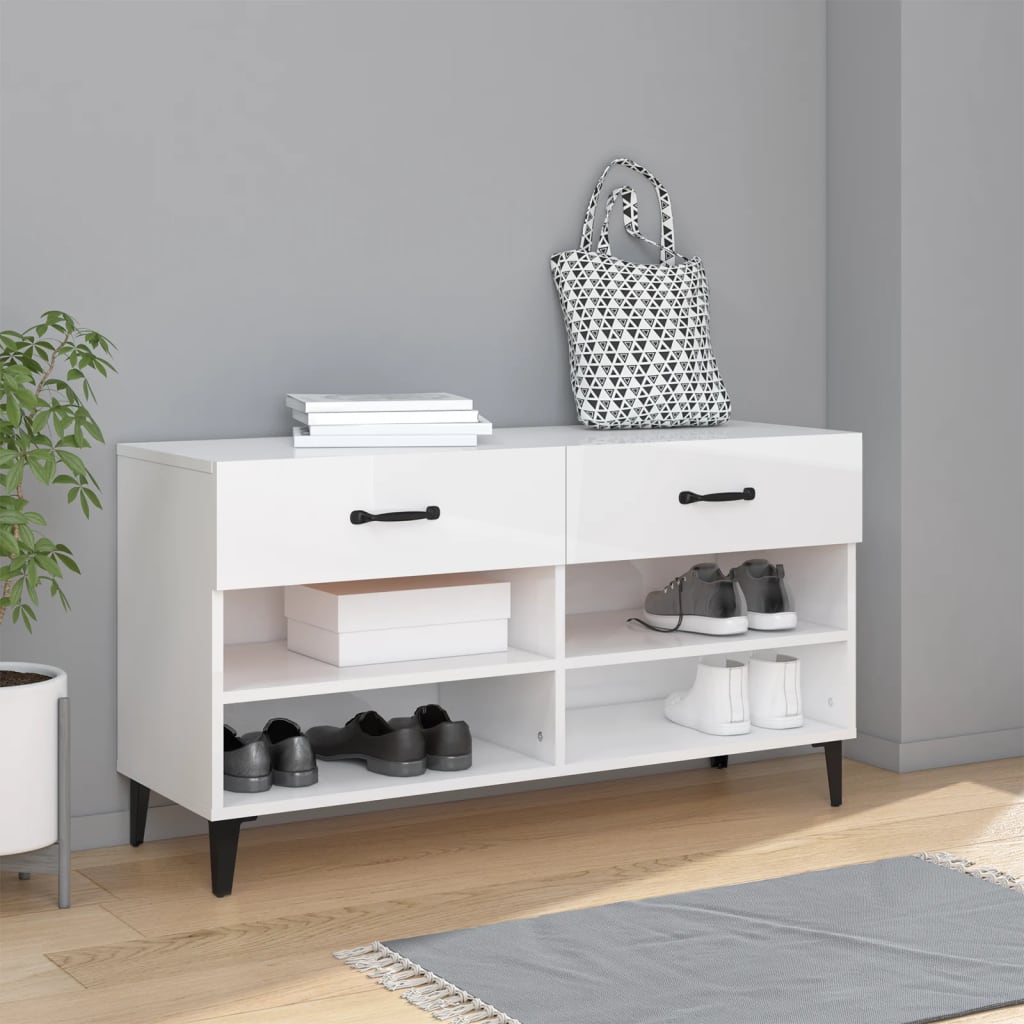 Schoenenkast 102X35X55 Cm Bewerkt Hout Hoogglans Wit