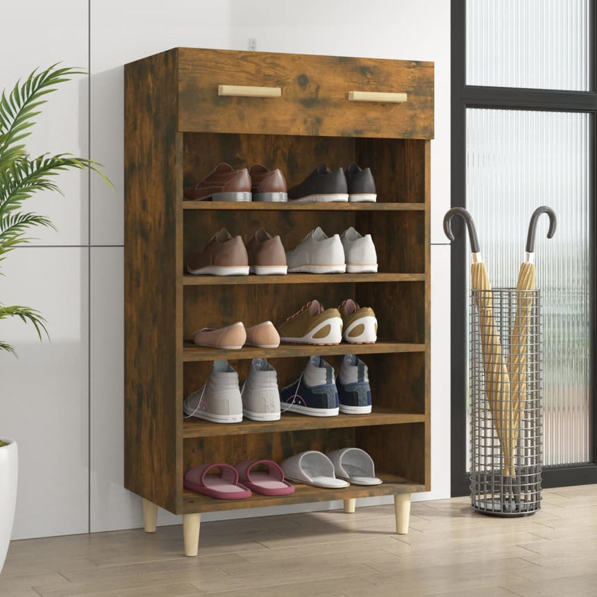Schoenenkast 60X35X105 Cm Bewerkt Hout Kleurig Gerookt Eiken