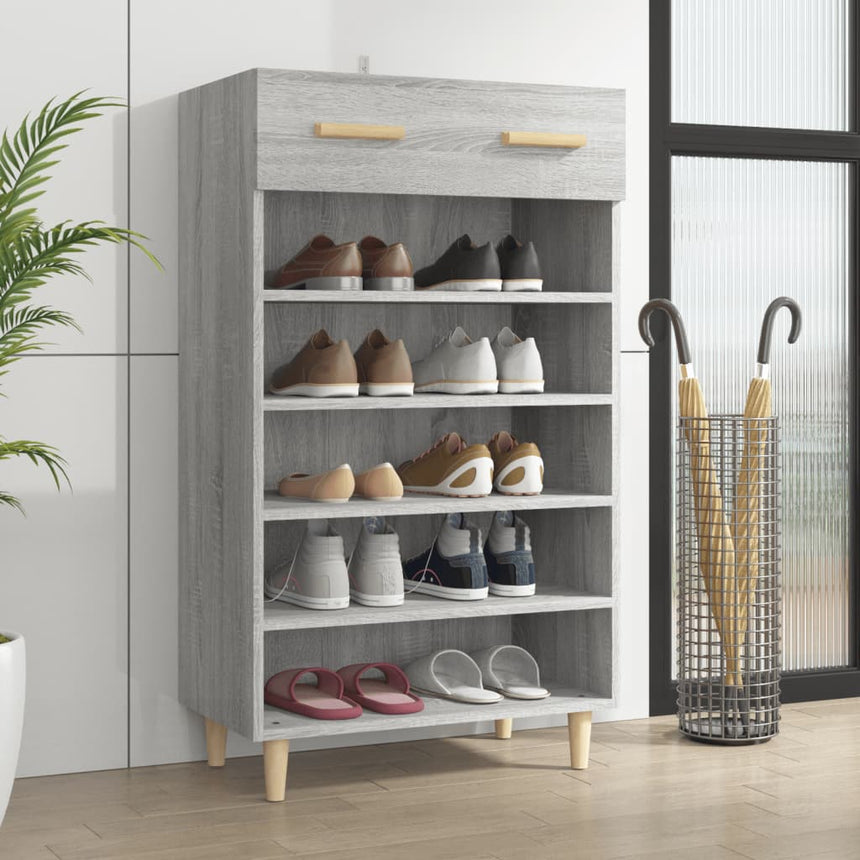 Schoenenkast 60X35X105 Cm Bewerkt Hout Eikenkleur Grijs Sonoma