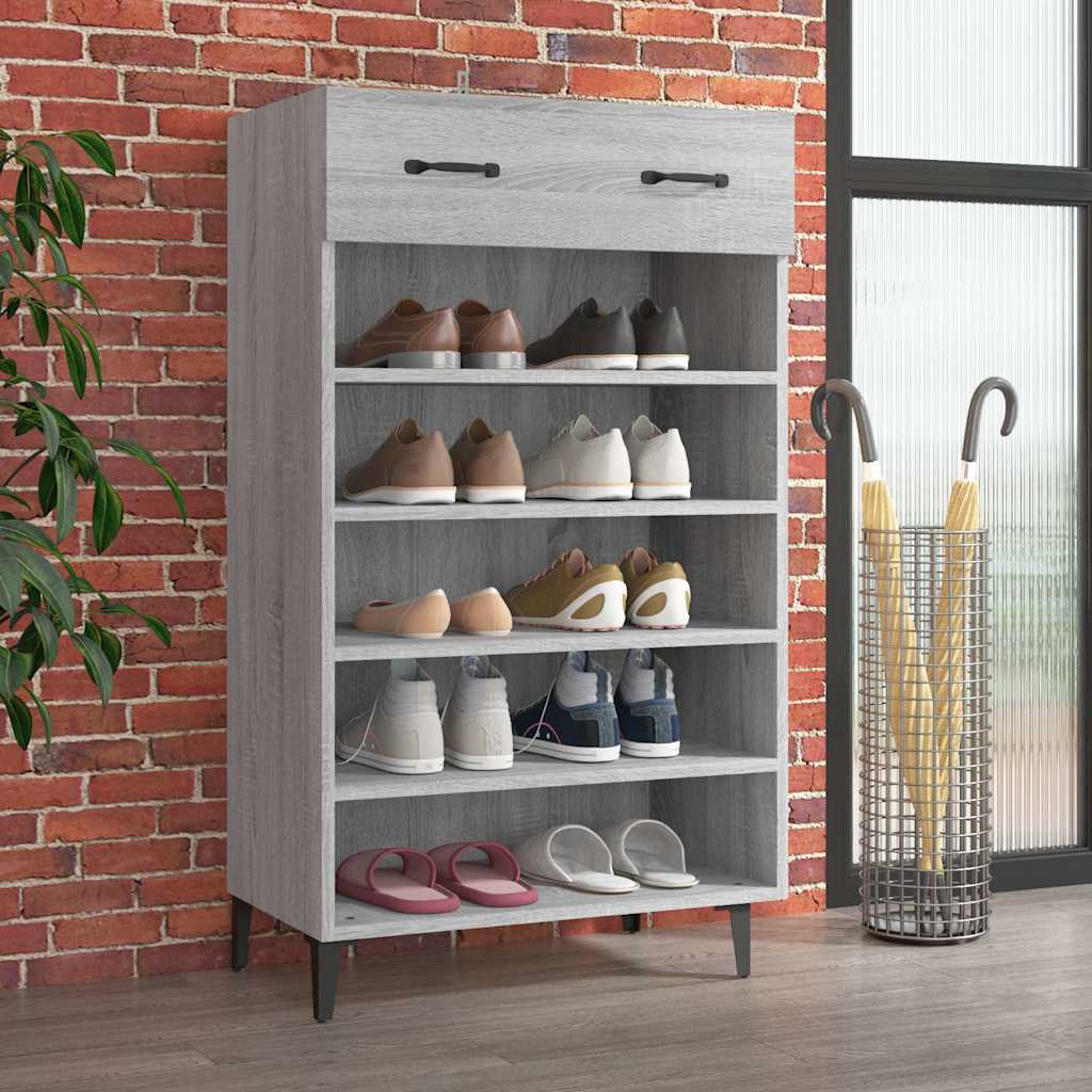 Schoenenkast 60X35X105 Cm Bewerkt Hout Eikenkleur Grijs Sonoma