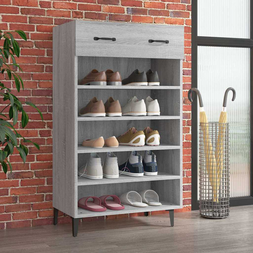 Schoenenkast 60X35X105 Cm Bewerkt Hout Eikenkleur Grijs Sonoma