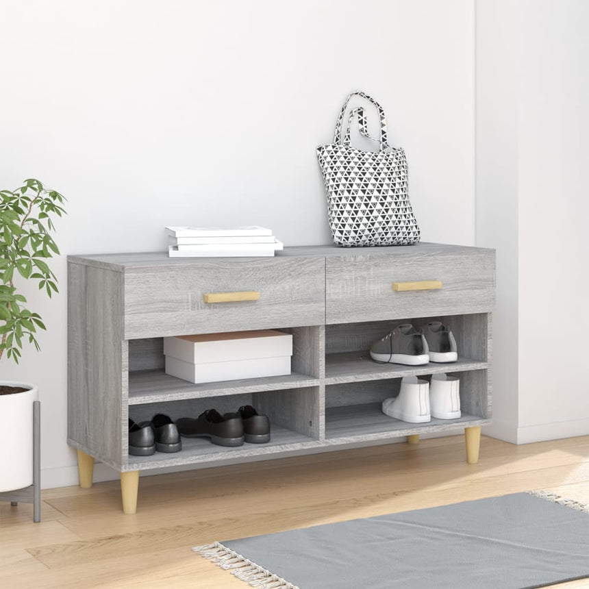 Schoenenkast 102X35X55 Cm Bewerkt Hout Eikenkleur Grijs Sonoma