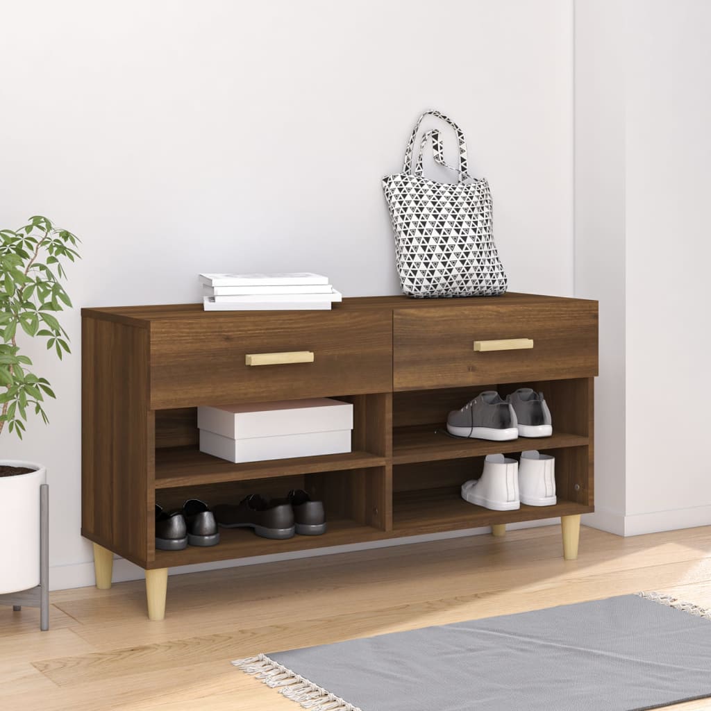 Schoenenkast 102X35X55 Cm Bewerkt Hout Bruin Eikenkleur