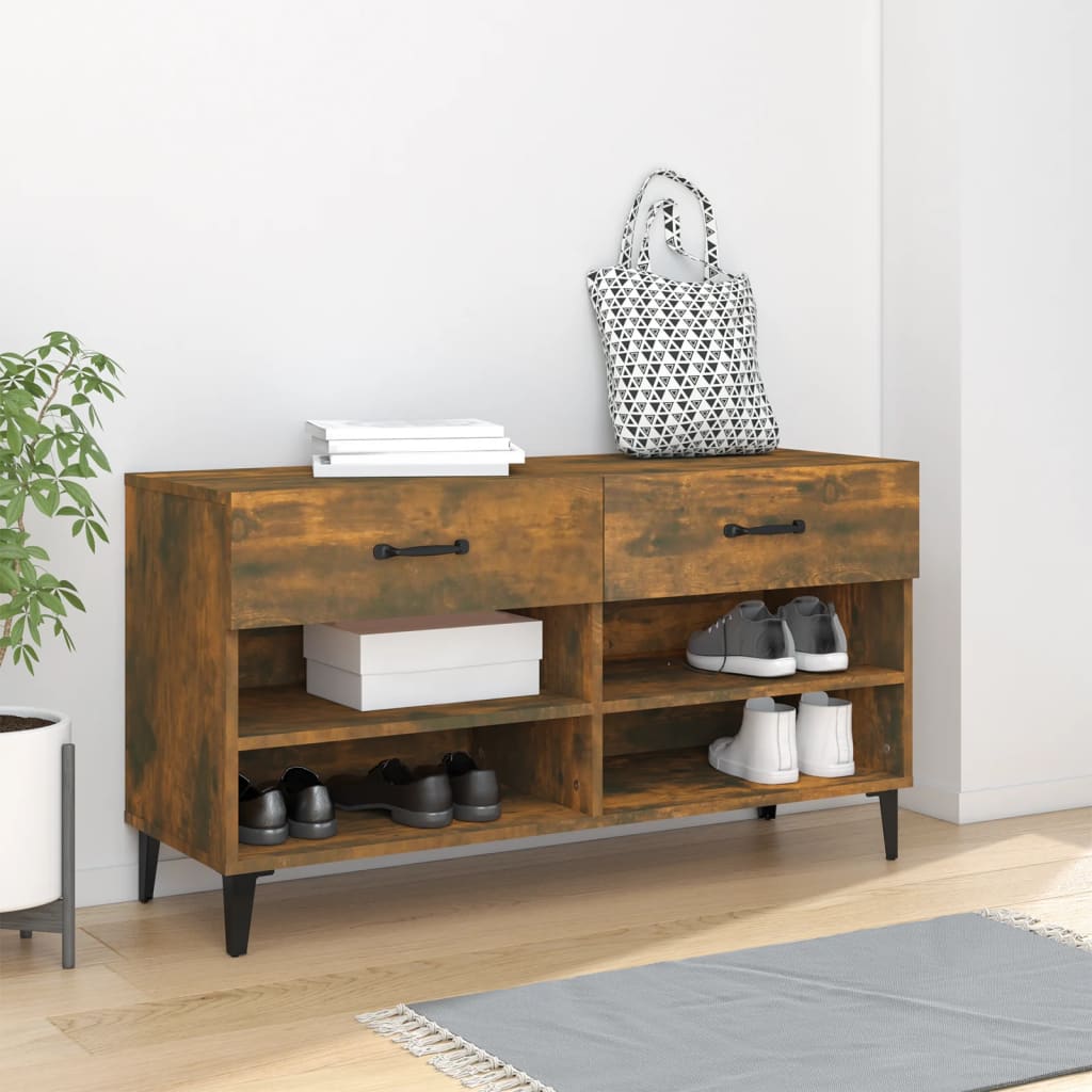 Schoenenkast 102X35X55 Cm Bewerkt Hout Kleurig Gerookt Eiken