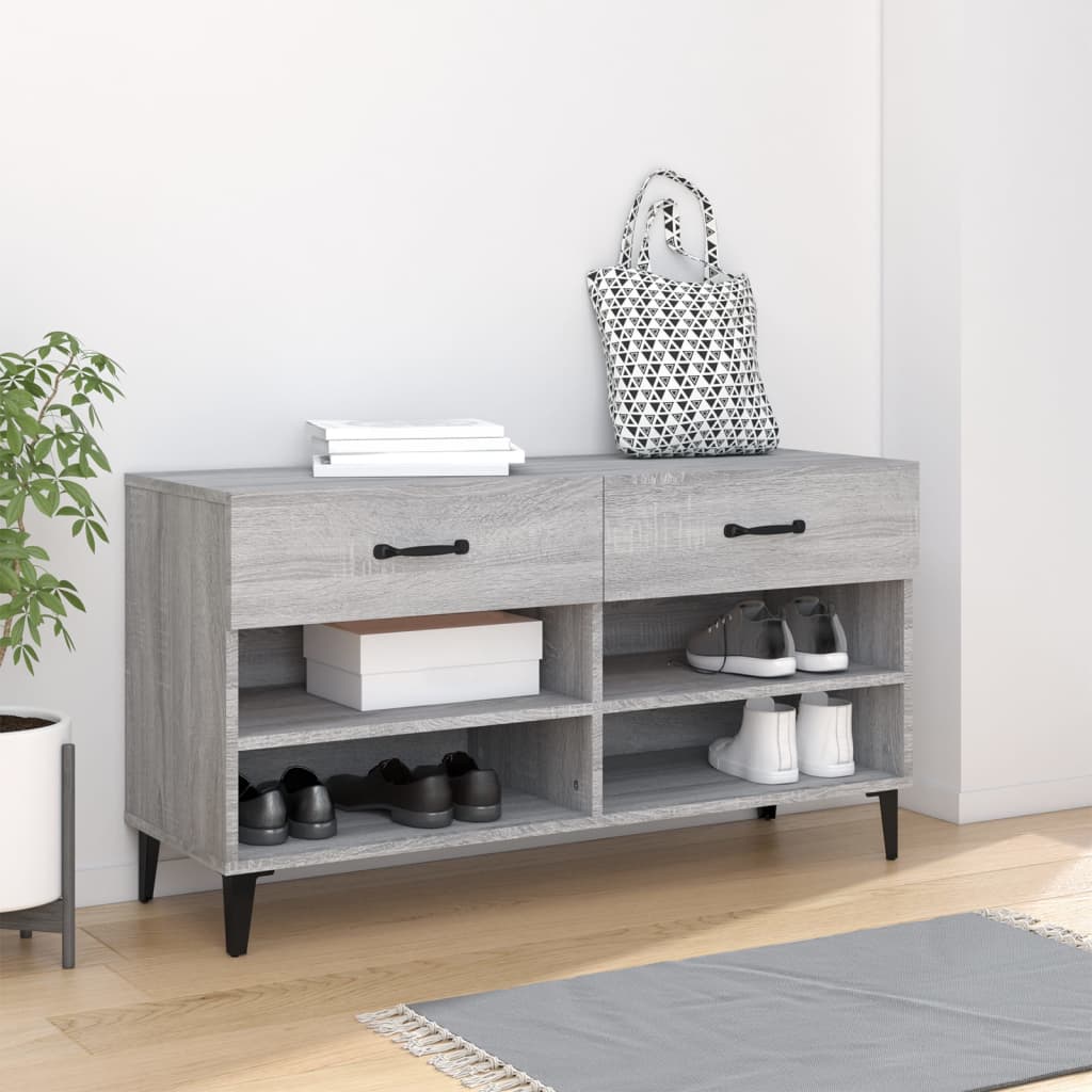 Schoenenkast 102X35X55 Cm Bewerkt Hout Eikenkleur Grijs Sonoma