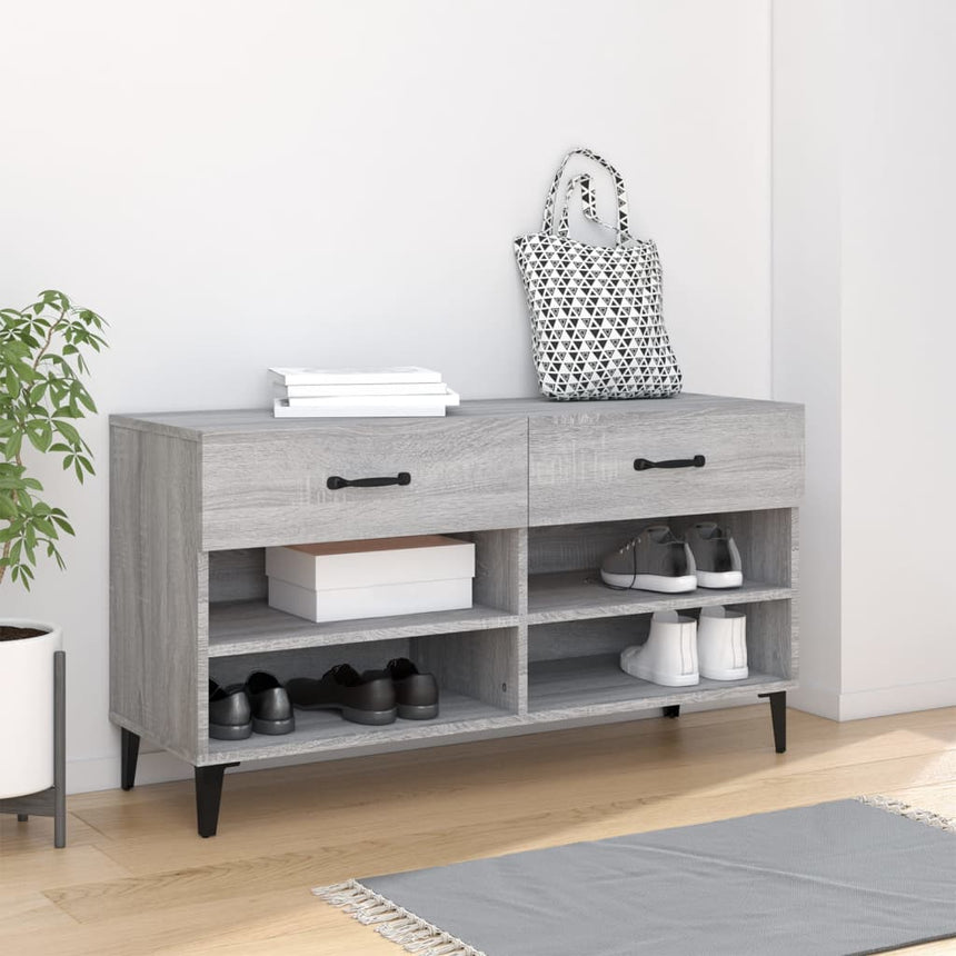 Schoenenkast 102X35X55 Cm Bewerkt Hout Eikenkleur Grijs Sonoma