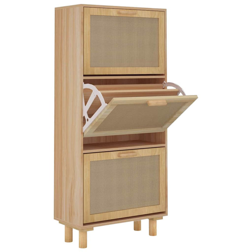 Schoenenkast 52X25X115Cm Bewerkt Hout & Natuurlijk Rattan Bruin Zwart