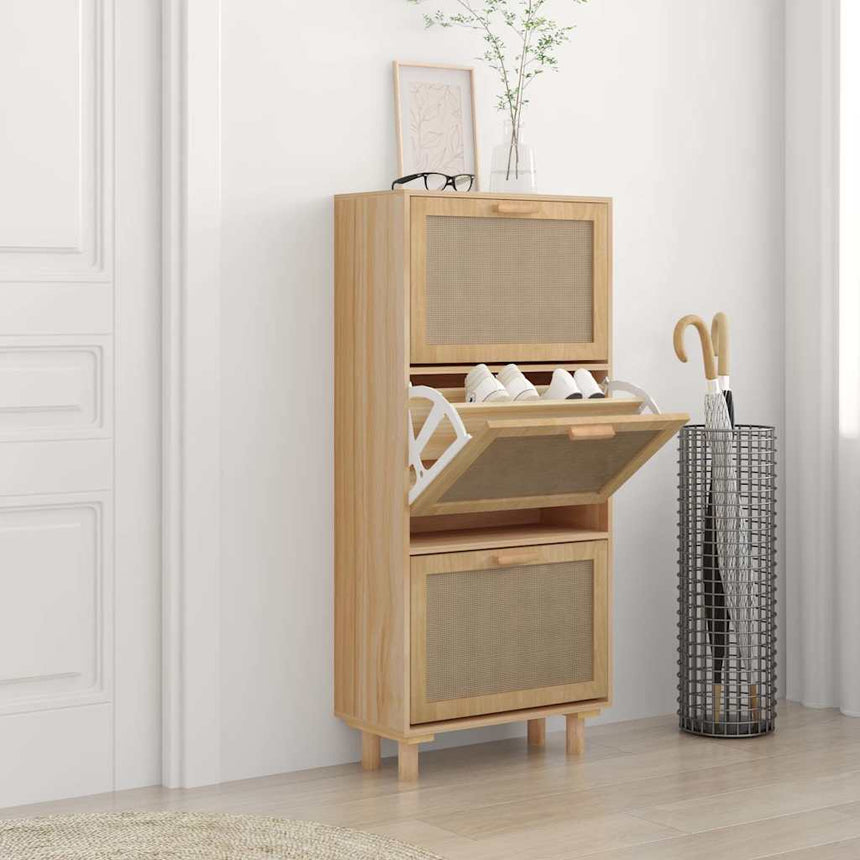 Schoenenkast 52X25X115Cm Bewerkt Hout & Natuurlijk Rattan Bruin Zwart