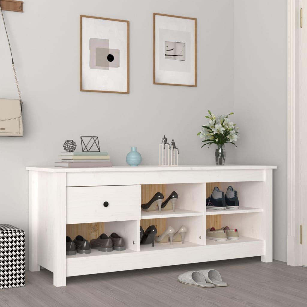 Schoenenkast 110X38X45,5 Cm Massief Grenenhout Wit