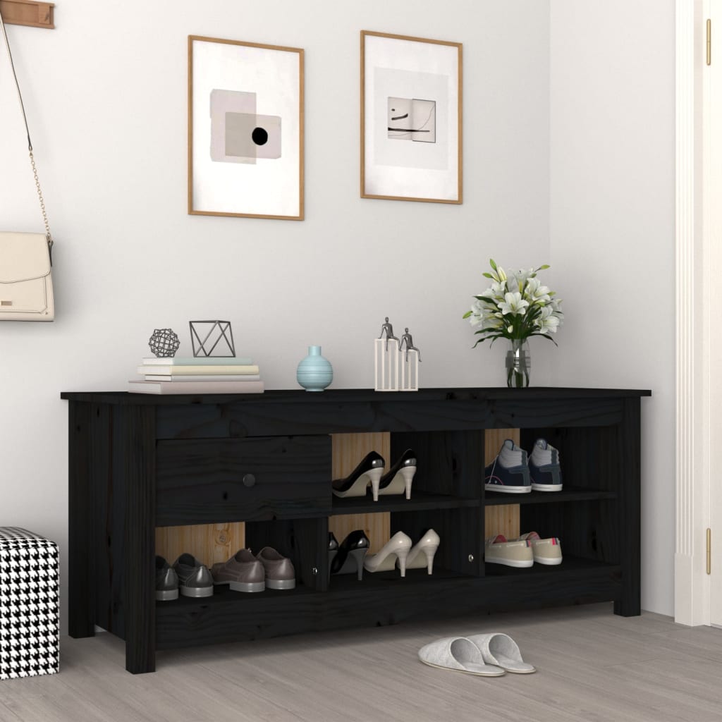 Schoenenkast 110X38X45,5 Cm Massief Grenenhout Zwart