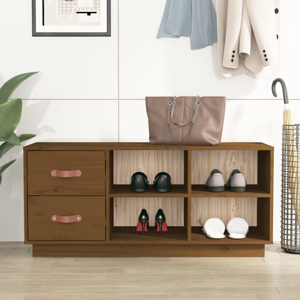 Schoenenbank 100X34X45 Cm Massief Grenenhout Honingbruin