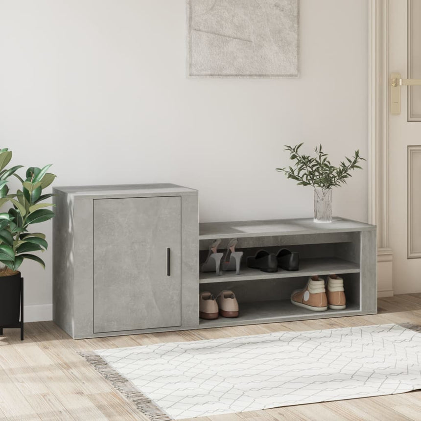 Schoenenkast 130X35X54 Cm Bewerkt Hout Betongrijs Hoogglans Wit