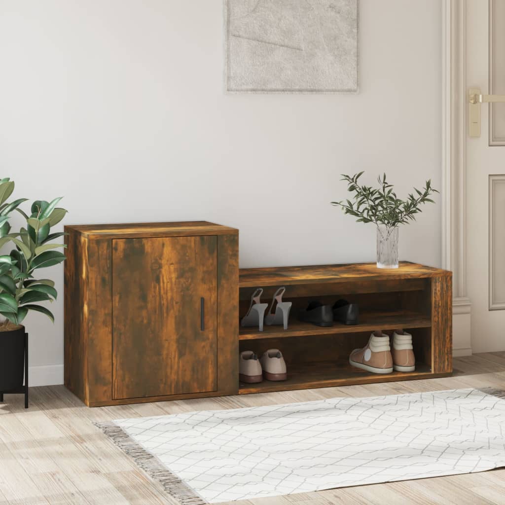 Schoenenkast 130X35X54 Cm Bewerkt Hout Kleurig Gerookt Eiken