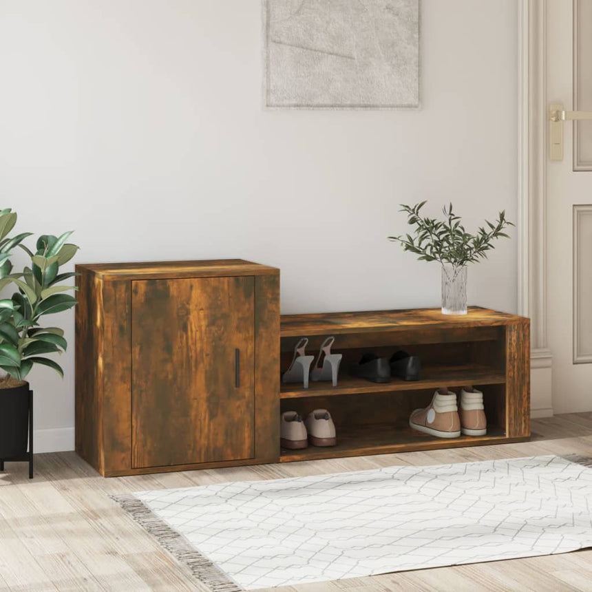 Schoenenkast 130X35X54 Cm Bewerkt Hout Kleurig Gerookt Eiken