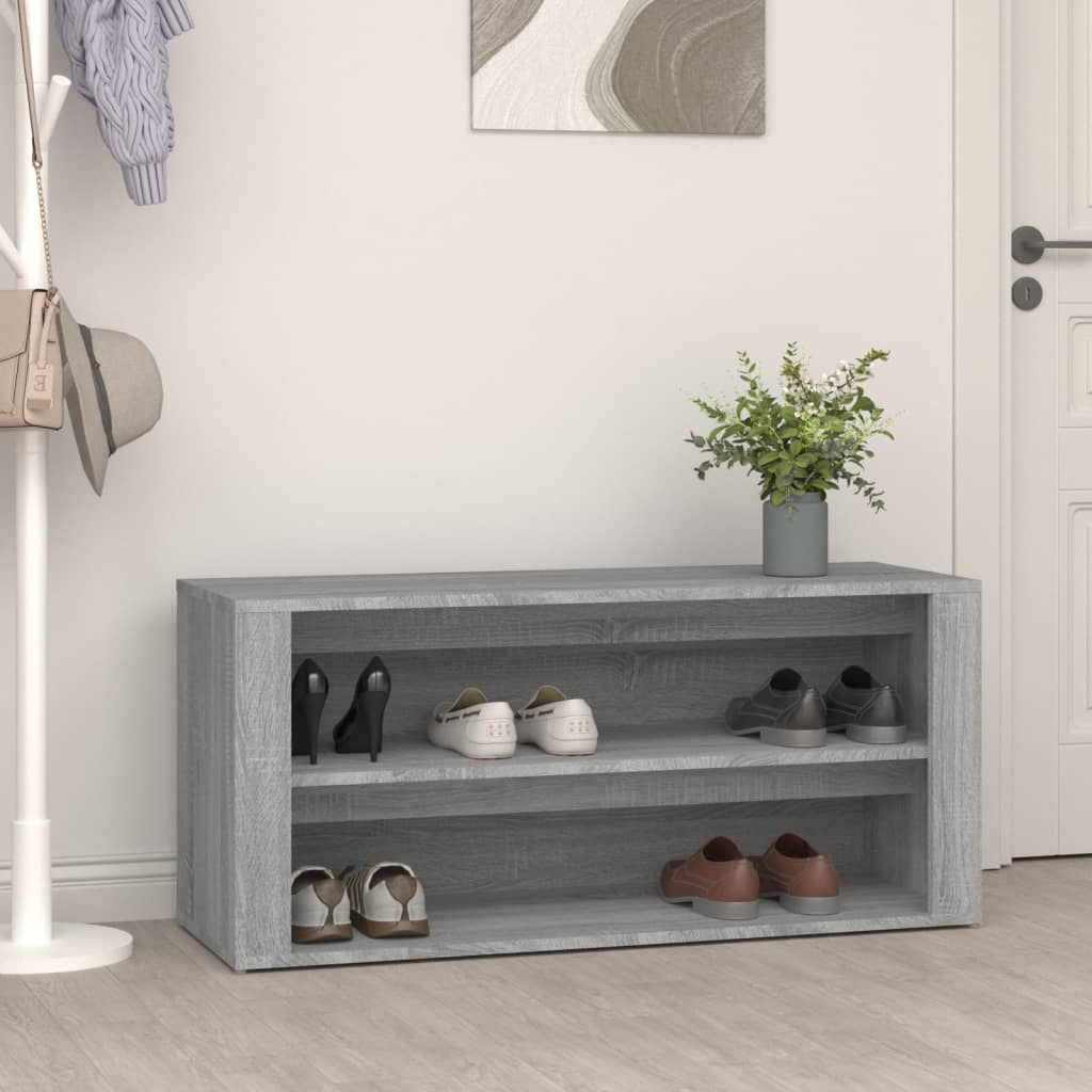 Schoenenrek 100X35X45 Cm Bewerkt Hout Betongrijs