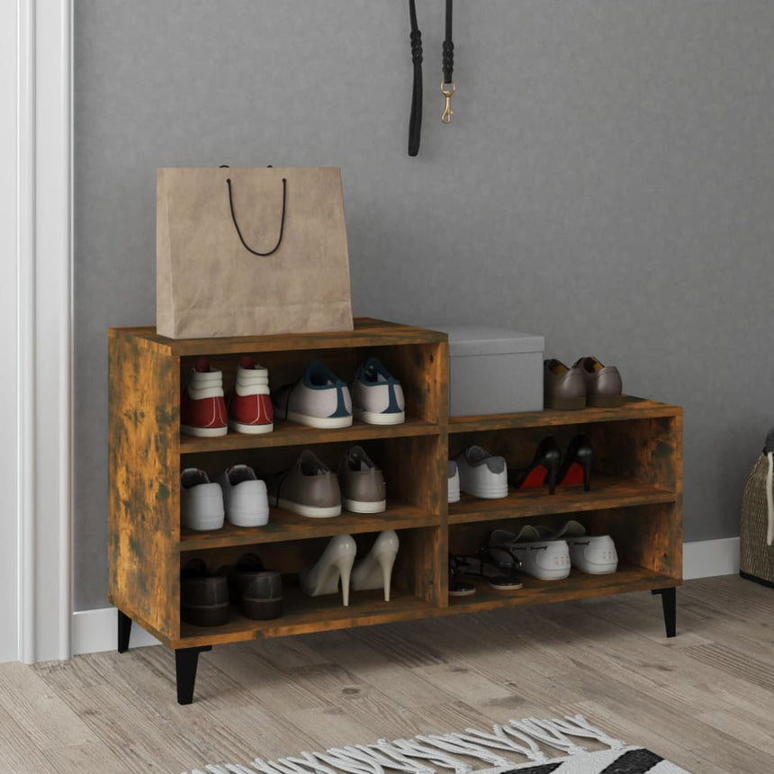 Schoenenkast 102X36X60 Cm Bewerkt Hout Kleurig Gerookt Eiken