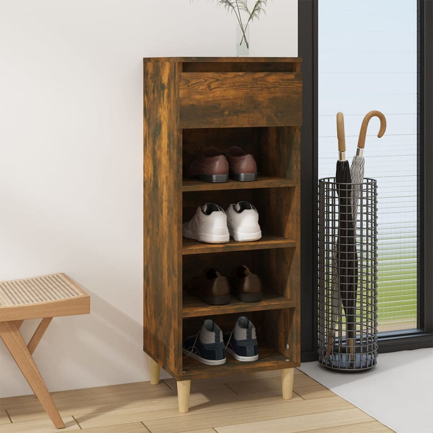 Schoenenkast 40X36X105 Cm Bewerkt Hout Kleurig Gerookt Eiken