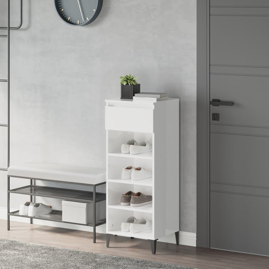 Schoenenrek 40X36X105 Cm Bewerkt Hout Hoogglans Wit