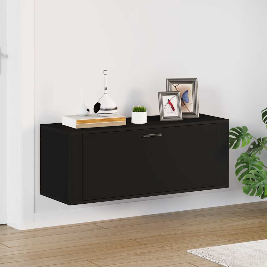 Wandschoenenkast 100X35X38 Cm Bewerkt Hout Zwart