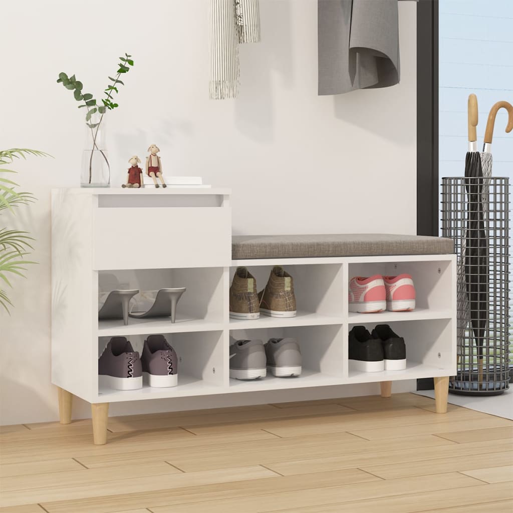 Schoenenkast 102X36X60 Cm Bewerkt Hout Hoogglans Wit