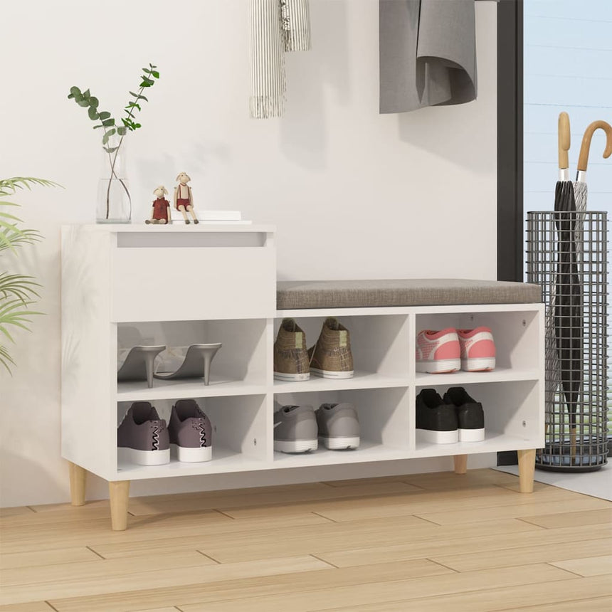 Schoenenkast 102X36X60 Cm Bewerkt Hout Hoogglans Wit