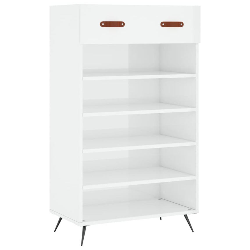Schoenenkast 60X35X105 Cm Bewerkt Hout Hoogglans Wit