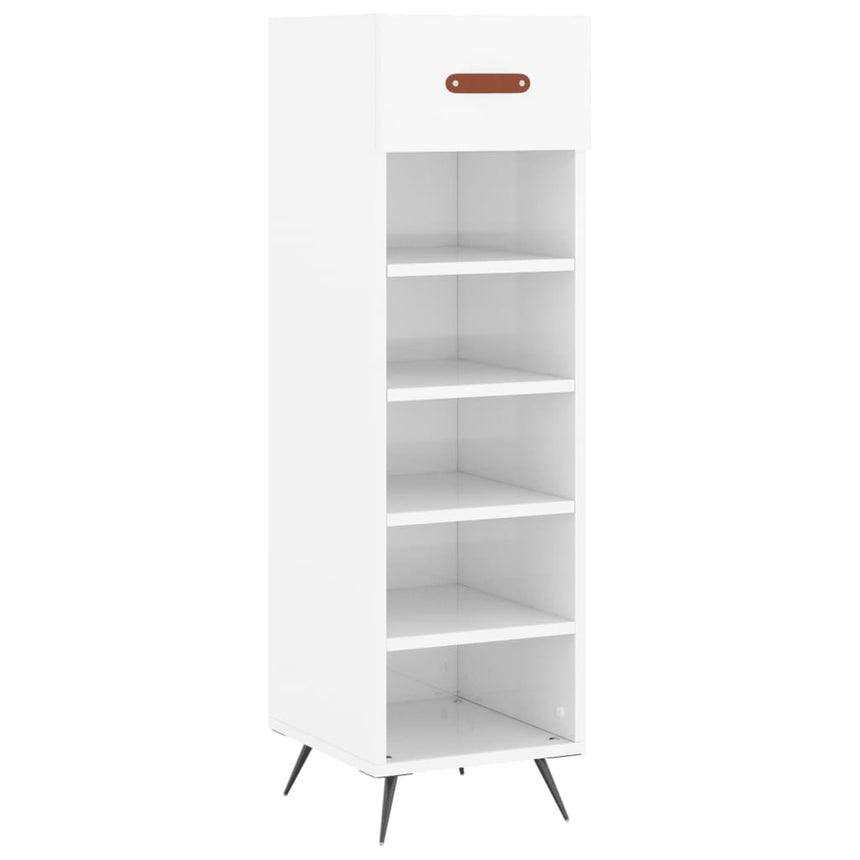 Schoenenkast 30X35X105 Cm Bewerkt Hout Hoogglans Wit Zwart