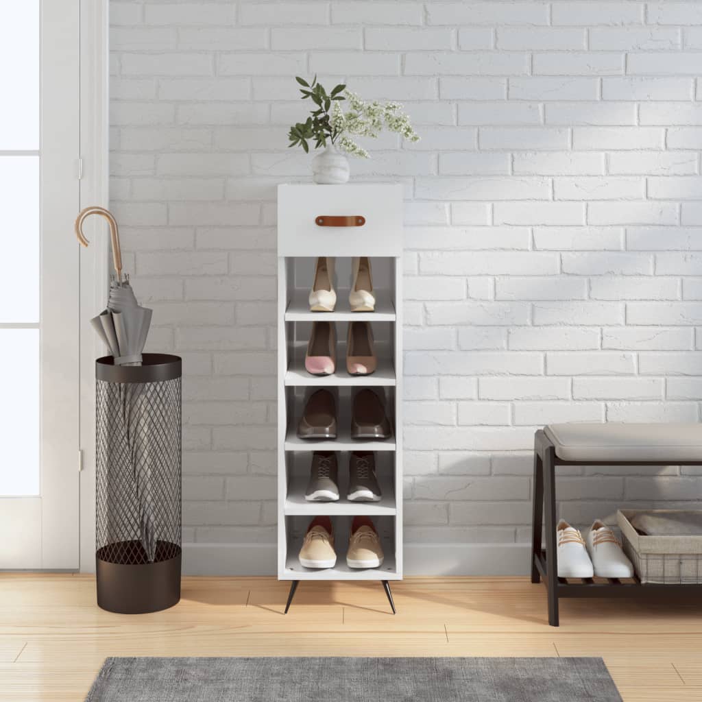 Schoenenkast 30X35X105 Cm Bewerkt Hout Hoogglans Wit Zwart