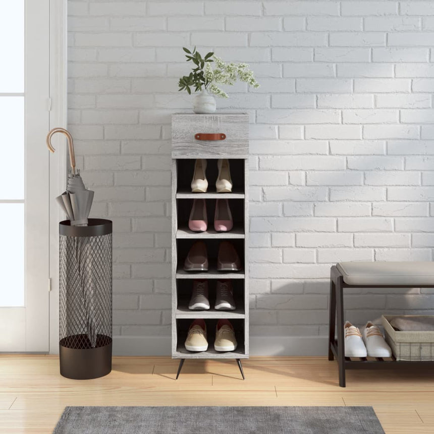 Schoenenkast 30X35X105 Cm Bewerkt Hout Eikenkleur Grijs Sonoma
