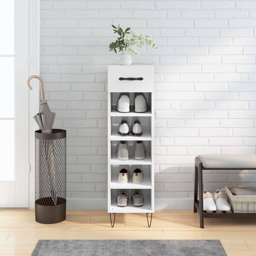 Schoenenkast 30X35X105 Cm Bewerkt Hout Hoogglans Wit