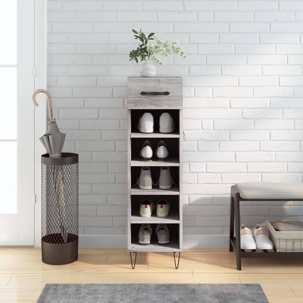 Schoenenkast 30X35X105 Cm Bewerkt Hout Eikenkleur Grijs Sonoma