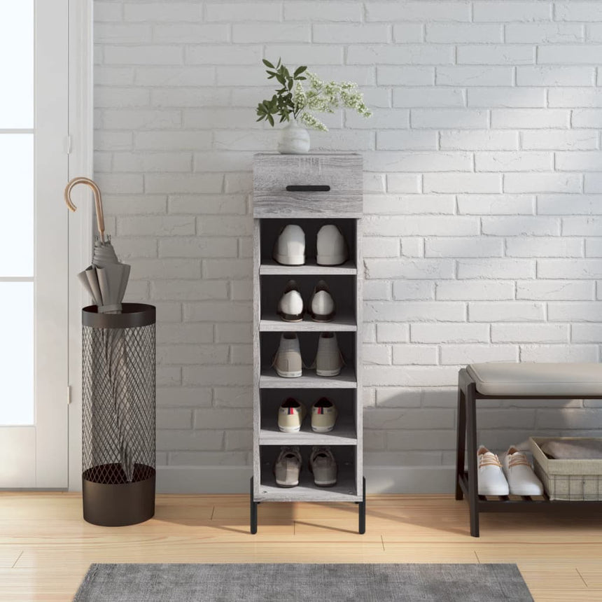 Schoenenkast 30X35X105 Cm Bewerkt Hout Eikenkleur Grijs Sonoma