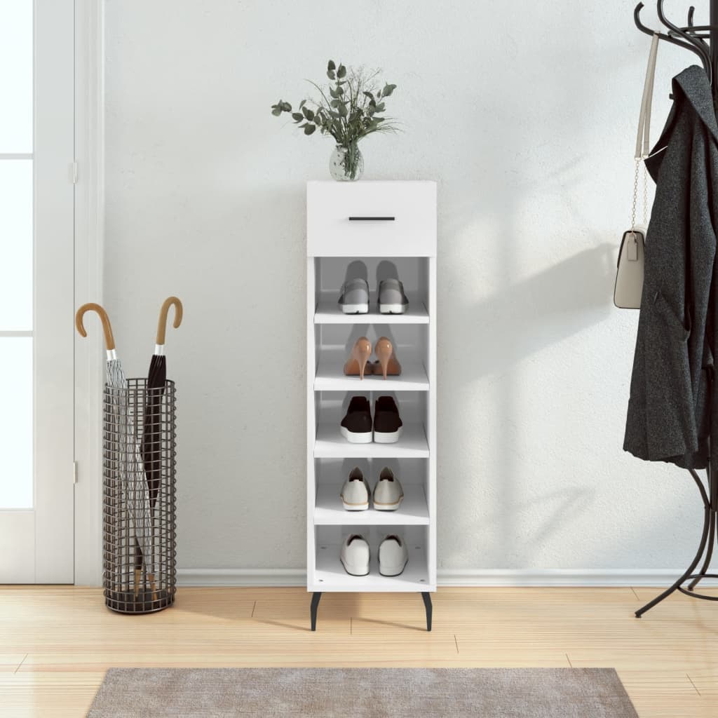 Schoenenkast 30X35X105 Cm Bewerkt Hout Hoogglans Wit Betongrijs