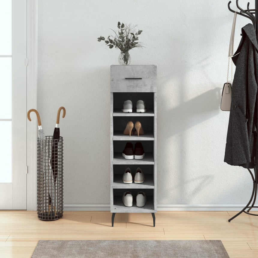 Schoenenkast 30X35X105 Cm Bewerkt Hout Betongrijs Hoogglans Wit