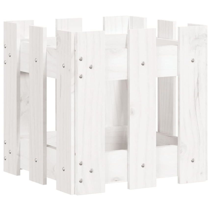 Plantenbak Met Hekontwerp Massief Grenenhout Wit