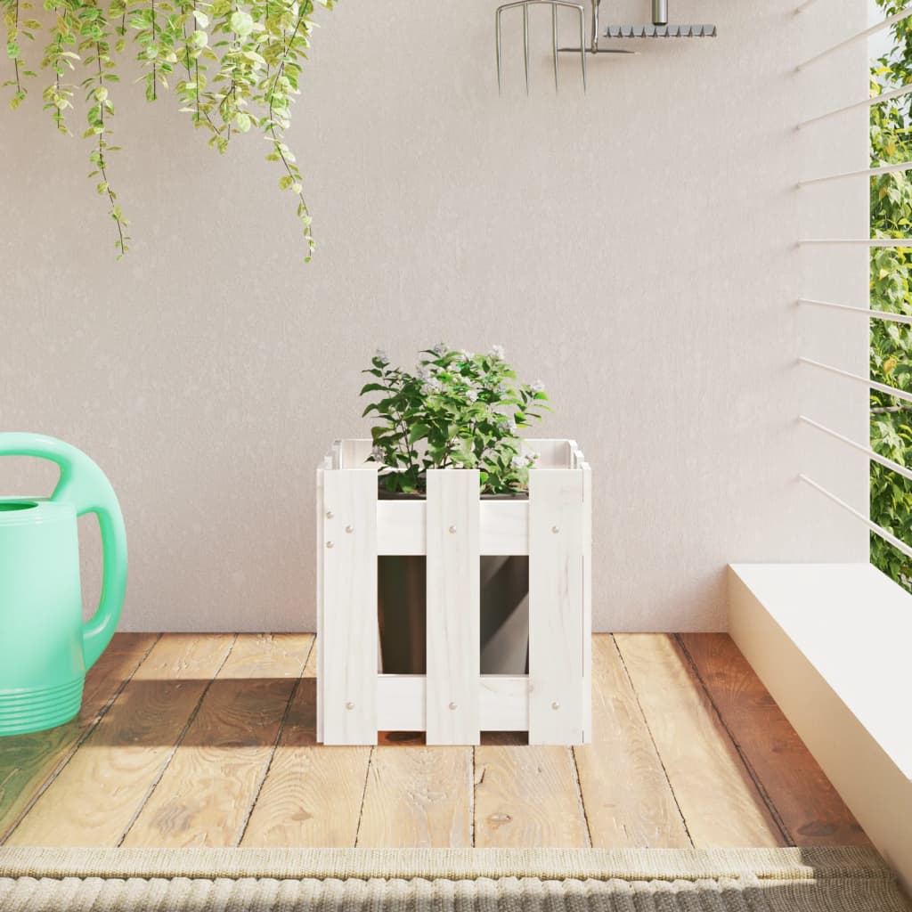 Plantenbak Met Hekontwerp Massief Grenenhout Wit