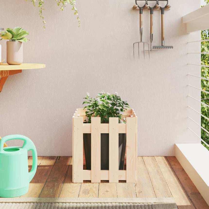 Plantenbak Met Hekontwerp Massief Grenenhout Wit